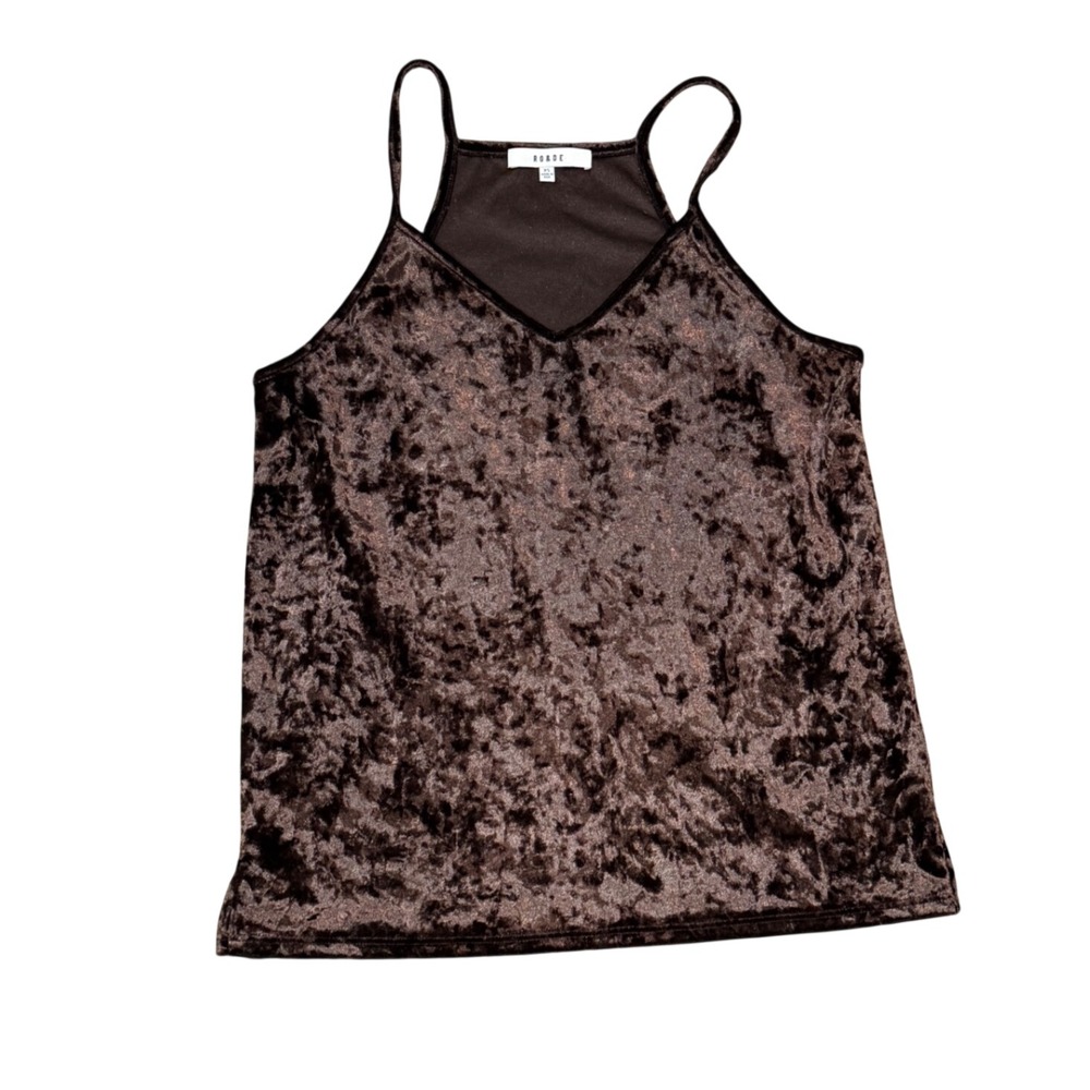 RO&DE Womens XS Crushed Velvet V-Neck Cami Tank Top Brown Made in USA